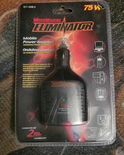 Motomaster Eliminator 75w Inverter Mobile Power Outlet. Brand new in package. One household outlet p...