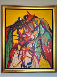 René Després "Abstraction sur fond jaune", huile, 24 x 30 /oil
