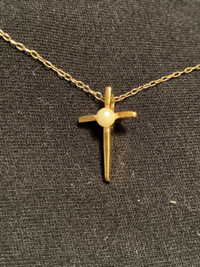 Gold Cross with Pearl Necklace 