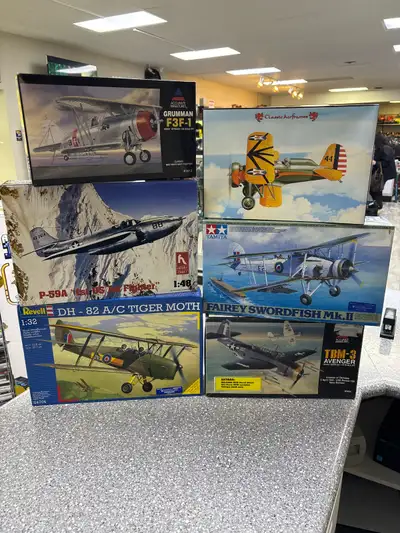 Vintage Airplane Scale/Model Kits Revell DH-85 A/C Tiger Moth Price: $39 Item # 146538 Tamiya Fairey...