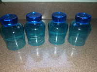 Straw basket/ blue juice glasses/ blue canning ball brand jars