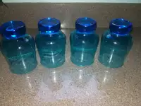Straw basket/ blue juice glasses/ blue canning ball brand jars