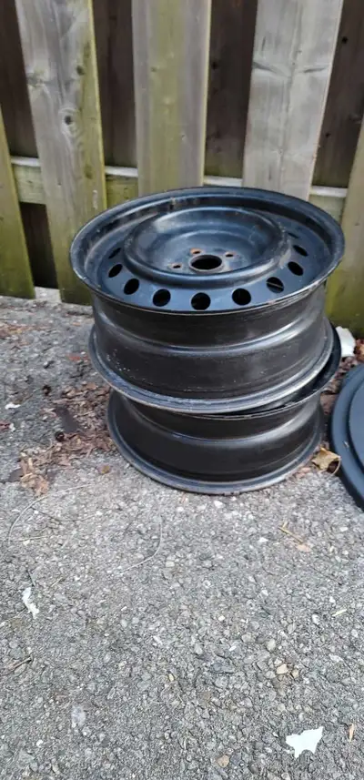 Two steel rims off my previous vehicle. It was a 2015 Toyota Corolla. The bolt pattern is 5x100. The...