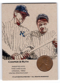 Gary COOPER (Gehrig) & Babe RUTH 1942 Wheat Penny Insert Coin