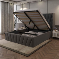 King Size Bed Frame with Wood Storage Headboard, Bed Frame King