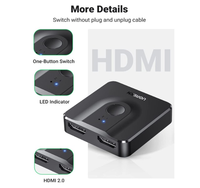 UGREEN HDMI Switch 4K, Bidirectional HDMI Switcher 4K 60Hz Video & TV