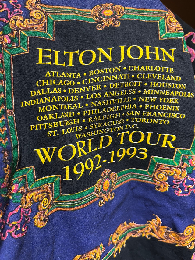 Elton John Vintage 92 Tour T Shirt Gianni Versace Made in USA in Arts & Collectibles in Markham / York Region