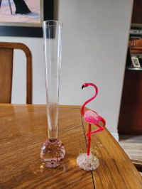 Glass blown flamingo and bud vase