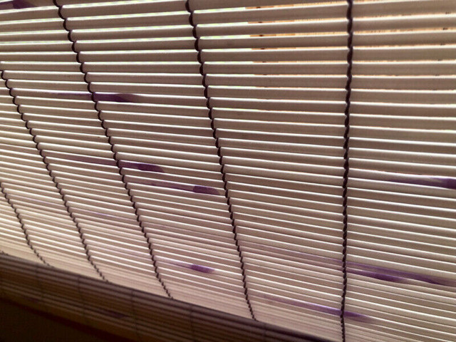 Purple roller shades, sheer white curtains, curtain rod in Other in Cambridge - Image 4