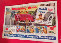 1949 MOBILGAS TIRES & OIL VINTAGE 14 X 22 AD WITH OLDSMOBILE