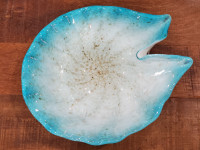 MCM Murano Aqua Blue Art Glass Seashell Dish With Gold Flecks