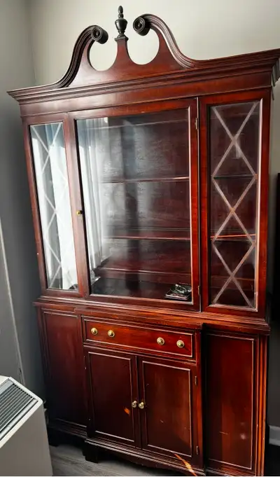 Vintage Federal Style Mahogany Breakfront China Cabinet, View more