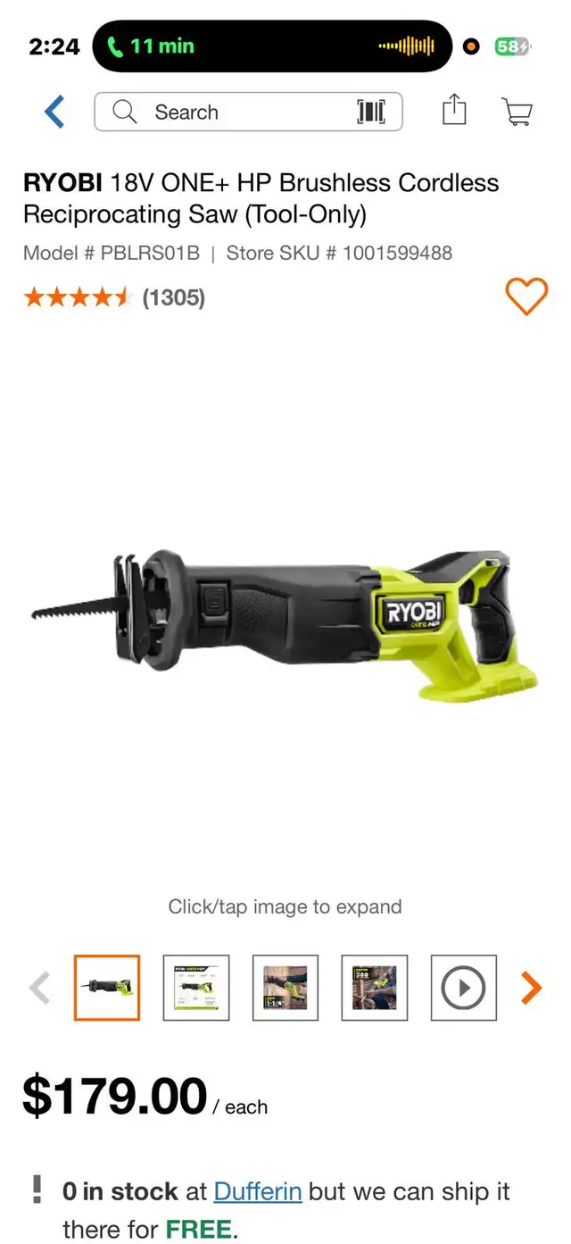 Ryobi 18v brushless cordless reciprocating saw  in Power Tools in City of Toronto - Image 5