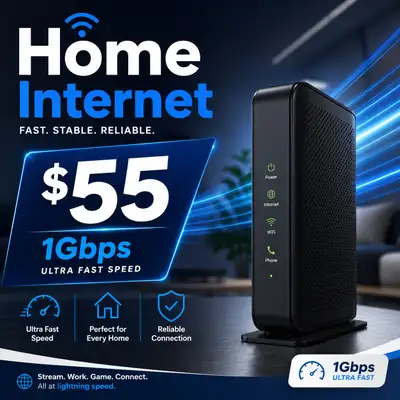 Ultra-fast 1Gbps Home Internet -$55/month, View more