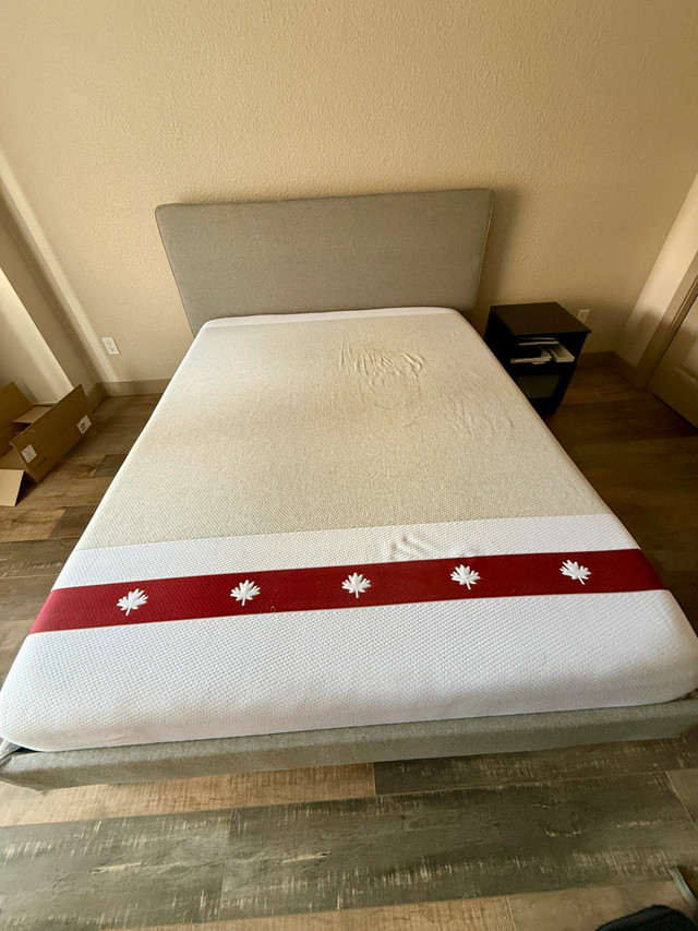 Queen size JUNO mattress & Upholstered IKEA bedframe in Beds & Mattresses in Calgary - Image 2