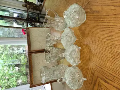 Gorgeous vintage pinwheel crystal vases ,sugar bowls 10-15-20 $, View more