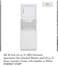 SALE-Brand New GE 27 Inch Apartment Size Stacked Washer & Dryer