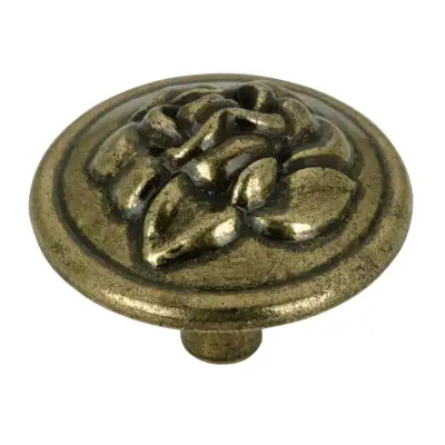 5 boutons armoire ou tiroirs, en métal ton bronze, motif rose & feuilles. Traditionnel, style antiqu...