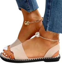 Sz 40(9.5)Sandals for Women Summer Casual Comfort Pearl Buckle 