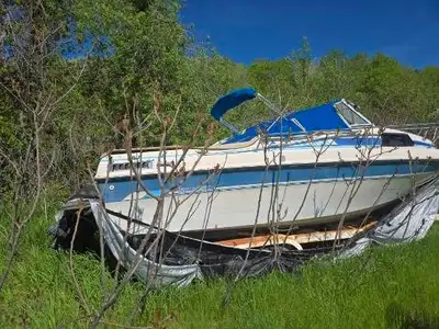 Boats and trailers must go. first come first serve. Boat tri hull inboard on trailer nice boat decen...