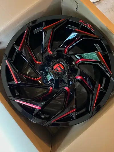 20” x 9” with 0 offset. Bolt pattern 5 x 139.7/5 x 5.5”. Lug nuts and socket key included. Rims are...