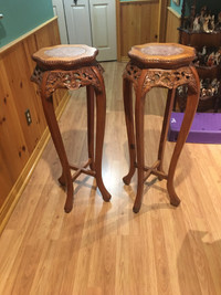 Set of two handcrafted teak wood stands