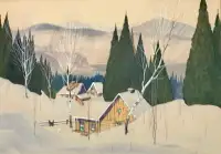 Graham Noble Norwell, Watercolour of Laurentian Winter Cottages