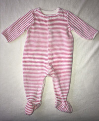 Baby Gap Velour Onesie (White w/ Pink Stripes) - 0-3 months