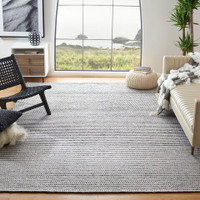 NEW LARGE WOOL Area Rug Striped Flatweave Gray/Ivory 9’ X 12’
