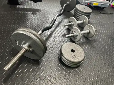 Curl bar and dumbbells set, View more