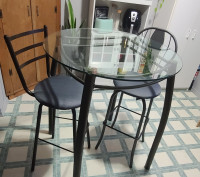 Glass bar table and 2 chairs