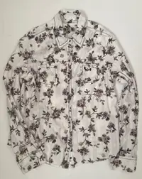 Western Shirt, White w/Black Floral Pattern 100% Cotton,Womens L