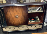 Retro console with record player and bar