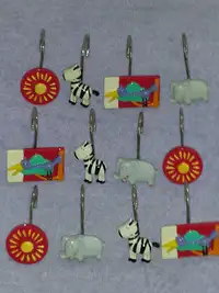 Curtain Hooks ... Dinosaur /Zebra/Rhino/Sunburst Theme ...NEW