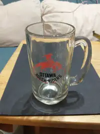 1980s CFL Ottawa Rough Riders glass mug