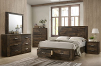 OLIVIA WALNUT HAVEN BEDROOM SET WITH TWO FRONT STORAGE DRAWERS .