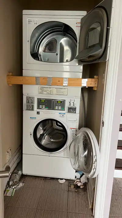 HUEBSCH Coin-op Stacked Laundry Set for sale!. Perfect working condition. It comes with keys for coi...