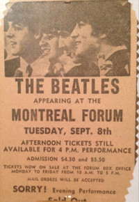Recherche à acheter Billets Beatles 1964 Forum de Montreal
