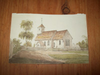 Antique Small original  English watercolor of a church
