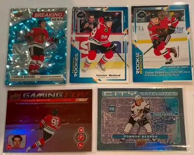 NHL Star Connor Bédard 2 Rookie Cards + 3 Insert Cards. $15, View more