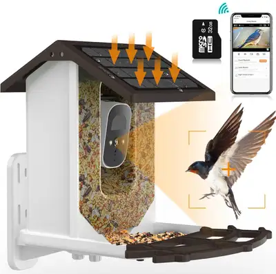 Solar Panel Charging - The smart bird feeder camera uses IP66 waterproof technology and two 5000mAh...