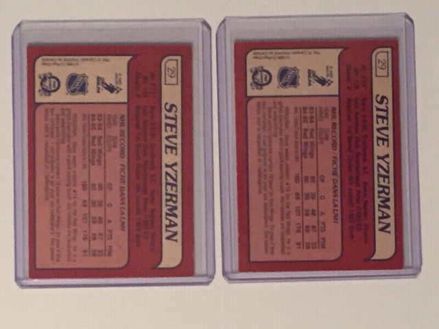 1985-86 OPC hockey cards, Steve Yzerman 2nd yr #29 x 2, EX/NM in Arts & Collectibles in Oshawa / Durham Region - Image 2