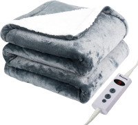 Heated Blanket Electric Throw, Bszone Flannel / Sherpa Fast Heat