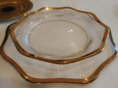 10 HANDMADE Czech 24K Gold Glass Dinner Plates &Chargers 10-13", View more