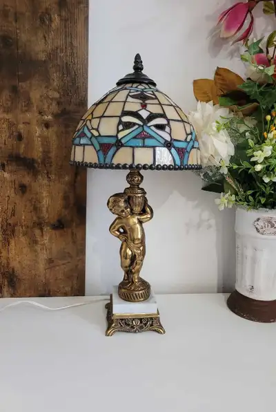Tiffany style Cherub table lamp , View more