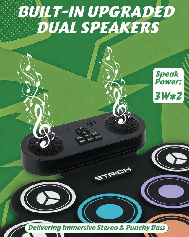 Roll-Up Electric Drum Set - 9-Pad Portable Kit w/ Speaker, Pedal in Drums & Percussion in Oshawa / Durham Region - Image 4