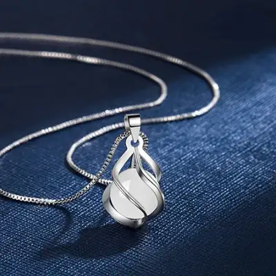 Round Opal Agate Drop Pendant Necklace, View more