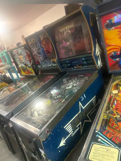 1986 gottlieb goldwings 4 fliper pinball machine in good working order , new translite . Playfield a...