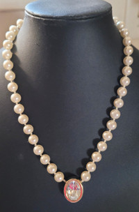 Vintage Swarovski SAL Signed Pearl Necklace with Crystal Pendant