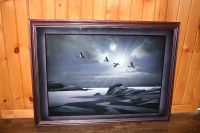 3D Picture of Birds in a Purple Frame 31" long, 23" high.
